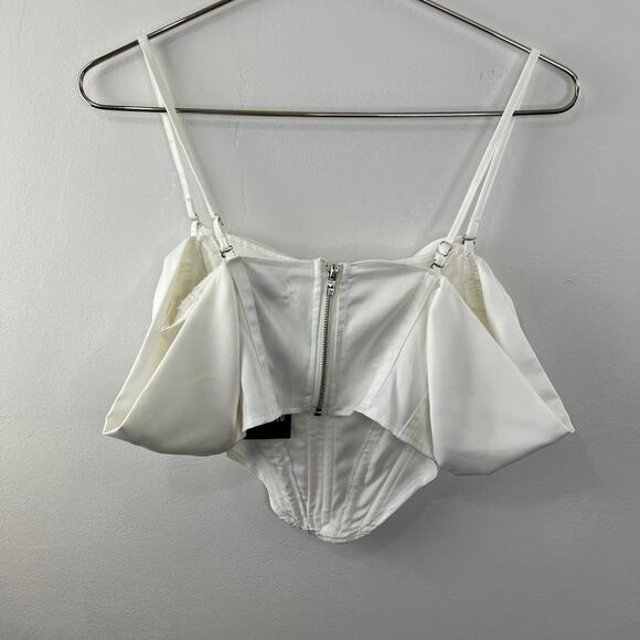 NWT Carli Bybel x Missguided White Drape Neck Cold Shoulder Satin Corset Top 0 - Picture 4 of 6
